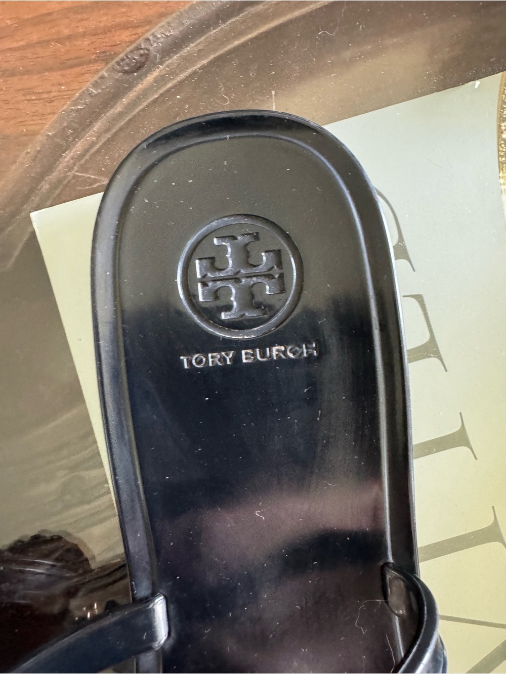 Tory Burch Black Jelly Thong Sandals with Gold Logo Rosette - Picture 16 of 16